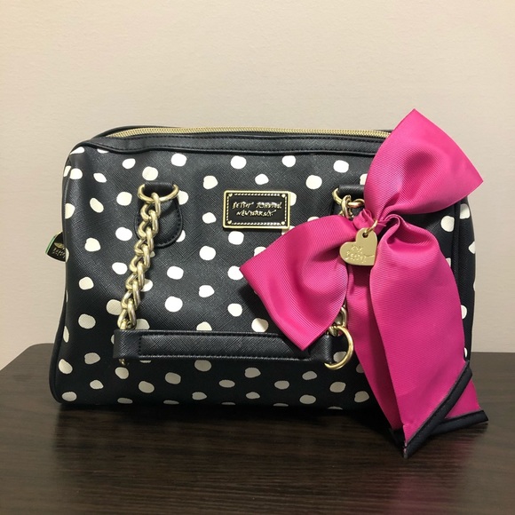 Betsey Johnson Black & White Purse w/ Pink Bow